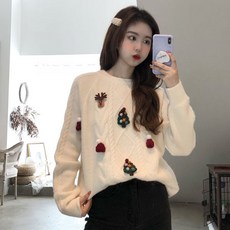 안나리야 빨간 레드 크리스마스 눈꽃 부클 니트 스웨터 YJ