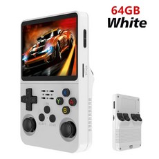겜보이 R36S 레트로 휴대용 비디오 게임 콘솔 리눅스 시스템 35 인치 IPS 스크린 포켓 플레이어 128GB 소년 선물, 1) White 64GB