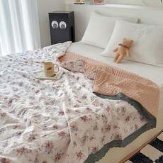 [청이스토어]부드러운 따뜻한 사계절 양면이블 콩섬유 이블 위싱이블 A면 순면 B면 극세사 이블 간절기 담요 이블, 숱한 꽃