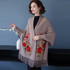 케이프 판초 숄 외 여성 겨울 가을 신 미디롱 꽃자수 니트 가디건 스웨터 매치 스카프 니트가디건블랙