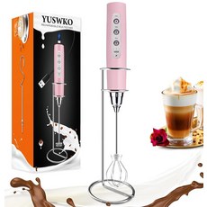 YUSWKO 충전식 우유 거품기 핸드헬드 헤드 3개 실버 커피 전기 음료 폼 믹서 라떼 카푸치노 핫초콜릿 계란에 맞게 조절 가능한 3가지 속도로 미니 핸드 젓기 핫템 잇템, 스탠드 포함, 핑크