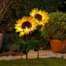 태양광 정원등 태양열 정원등 LED 조명 꽃등 야외등 해바라기 정원등(2개), 노란빛(2개)