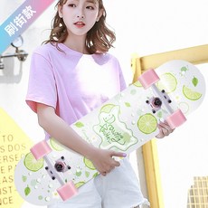 스케이트보드 입문 스케이드보드 초보자 짧은 숏 초보 스케이트 손담비 보드 입문용숏보드, 민트 레몬 확대 휠
