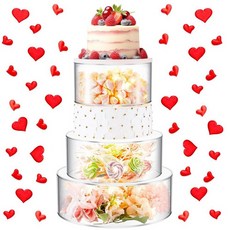 Sintuff LED 조명이 있는 아크릴 케이크 스탠드 3개 25.4cm(10인치) 30.5cm(12인치) 35.6cm(14인치) 투명 충전 가능한 라이저 라운드 3단 케이스, 8 Inch, 10 Inch, 12 Inch, 1개