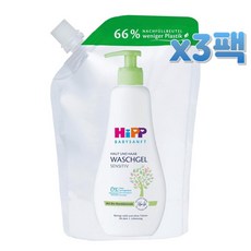 Hipp 베이비 젠틀 헤어 바디 워시 리필 400ml x3팩 Babysanft Waschgel Haut Haar, 3개