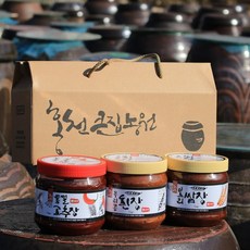 [ 선물세트 ] 홍천큰집농원 재래식 전통 장 명절 선물 박스 포함 1kg x 3개 / 된장 고추장 보리 쌈장 막장, 된장1kg+고추장1kg+막장1kg - 전통장