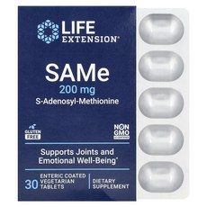 Life Extension SAMe S-아데노실-메티오닌 200mg 장용 코팅 식물성 정제 30정, Life Extension SAMe S-아데..., 1개