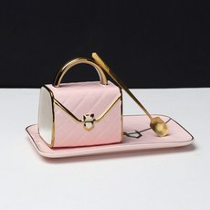가방 머그컵 홈카페 머그잔1p+도자기 플레이트1p+예쁜 스푼1p, 1세트, 핑크
