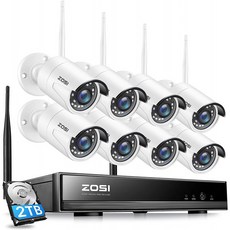 ZOSI 8CH 1080P 아웃도어 무선 보안 카메라 시스템 2TB 하드 드라이브 H.265+ 8채널 1080P WiFi NVR 레코더 및 8pcs 2.0, 단일옵션