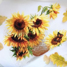 에그플래닛 십자수 서늘한 바람이 있다 DMC 거실 HC4010 해바라기 꽃병 플라워 프린트, 11CT3주식 수놓다 화이트 천 플라