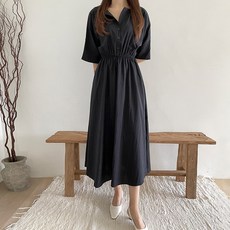 여름 반팔 롱원피스 정장 빅사이즈 블랙 결혼식 하객룩 블랙카라