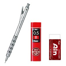 펜텔 그래프기어1000 1mm 샤프 세트, 그래프기어1mm+아인샤프심1B+아인지우개 레드