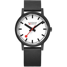 Brand: Mondaine MONDAINE 남성 SBB 스테인레스 스틸 에센스 고무 스트랩 블랙 모델 스위스 쿼츠 시계 :