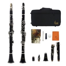 SLADE ABS 17 Key Clarinet bB Flat Soprano Binocular Clarinet with Cleaning Cloth 장갑 스크루 드라이버 리드 케이스, 검정