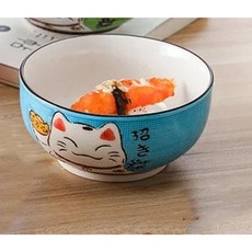 멀티 사이즈 일본 럭키 고양이 라운드 세라믹 그릇 레스토랑 뼈, 15.6 inch blue, 1개