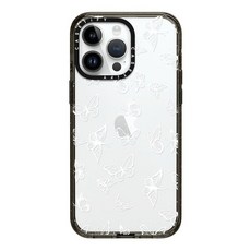 CASETiFY 아이폰 15 프로 맥스용 임팩트 케이스 [4X 군용 등급 낙하 테스트 / 2.5m(8피트) 보호] - 버터플라이 프린트 화이트 클리어 블랙