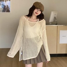투니스 여성 메시 오프숄더 긴소매 커버업, 아프리콧