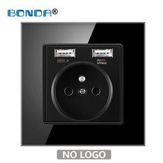 안전 소켓 플러그 콘센트 벽 보호 USB 표준 전기 패널 프랑스 크리스탈 16A BONDA 유리 전원, 511 Black USB, 1개
