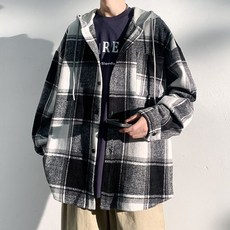리액트 기모 후드 체크 남방자켓