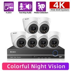 4K POE NVR 8MP 8CH HD 보안 모니터링 시스템 내장 마이크 실외 실내 컬러 야시 돔 카메라 키트 4Ch Xmeye, 3T, 유럽 연합 플러그, 8CH NVR 6PCS 카메라, 1개