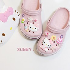 [써니지비츠] [무료배송]키티 나비 지비츠 세트 (10pcs)크록스 핑크 악세사리 헬로키티 꽃 kitty 고양이