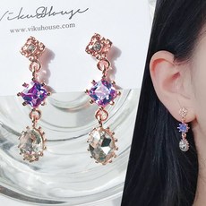 비크하우스 은침 실버925 지르코니아 큐빅 고퀄리티 퍼플 드롭귀걸이 아이유귀걸이 데일리귀걸이