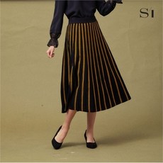 씨 배색 플리츠 니트 롱 스커트 SYSCX9952