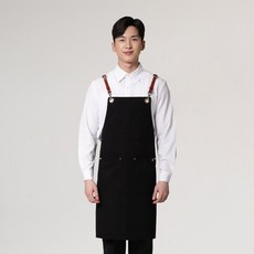 X형 가죽끈 앞치마 바리스타 카페앞치마 / 자수 나염 가능, 블랙, 1개