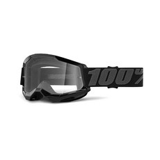 100% Strata 2 모토크로스 & 산악자전거 고글 - MX 및 MTB 레이싱 보호안경(마세고 - 투명 렌즈), Black - Clear lens, Black - Clear_lens