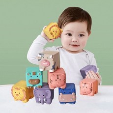 소프트동물도형블럭 12P 파스텔 말랑말랑 실리콘 큐브 탑쌓기 놀이 유아 키즈 어린이 어린이집 교구 장난감