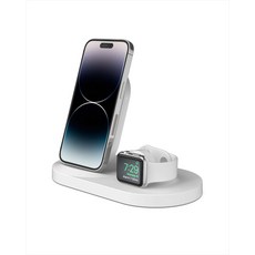  벨킨 Belkin 무선 충전 스테이션 3 in 1 7.5W 고속 무선 충전 도크 화이트, 하얀색, 1개 
