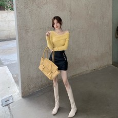 매너 오프숄더 어깨트임 상의 가죽 치마 커버 여성 여승무원 산들바람 날씬해 보이는 겨울 가을