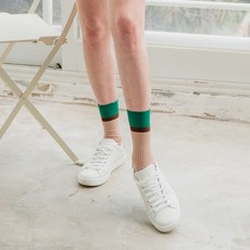 골프양말 골프단목양말 골프니삭스, 베이지+그린