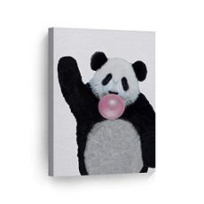 Cute Panda Animal Decor Bubble Gum Art Pink Chewing Gu (40" x 30" - Ready to Hang Animal Gum V55), 본상품