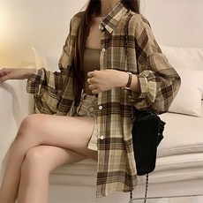데일로엔 여성 여름 오버핏 남방 체크 긴팔 셔츠 블라우스