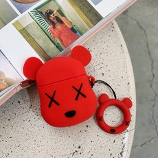 브로우주아 ISN 드랜드 폭력 곰 적용 1 이대 2이어폰정리함 충격흡수 실리콘 부드러운케이스 남녀공용맨 커플 큐트, 사과폰 Airpods12 통용 레드