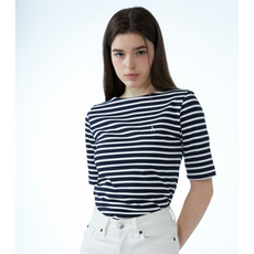 헤지스 여성 쿨링 다크네이비 스트라이프 면 반팔티셔츠 151860