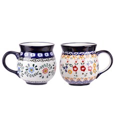 MAISON OBJET Fracas波蘭風陶瓷花瓶馬克杯 中 350ml 2件組, 鳶尾花+沙漠玫瑰, 1組