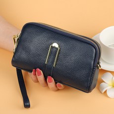 두겹 소가죽 여성 클러치 대용량 더블 지퍼 핸드폰 가방 가죽 장지갑