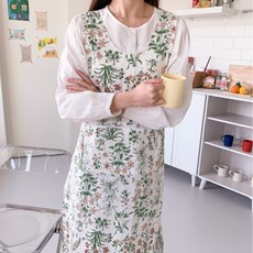 린넨롱 옆트임앞치마 예쁜원피스앞치마 장금이에이프런 카페바레스타 꽃집 플로리스트 해방타운, 1 들꽃 에이프런 (아이보리), 1개