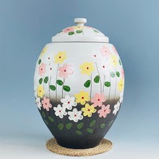 쌀독 투톤분청 둥근 해바라기 쌀통 쌀항아리 쌀보관통 20kg 현관 소금 항아리 Q049, 1개
