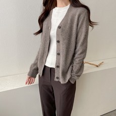여자 간절기 데일리 폭스 라쿤 브이넥 니트 가디건