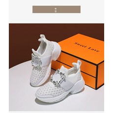 여성스니커즈 6cm 키높이 매쉬 큐빅 다양한색상 사각장식