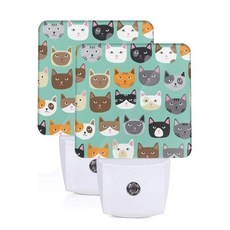 led취침등 MSGUIDE 귀여운 고양이 야간 조명 2팩 플러그인 LED 자동 황혼-새벽 센서 램프 침실 욕실 화장실 계단 주방 복도 어린이 어른용, Cute Cats, US