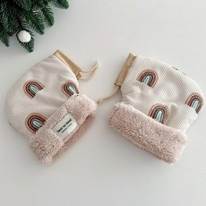장갑 방풍 스쿠터 야외 프린트 스포츠 겨울용 액세서리 손 유모차 따뜻한, Beige Rainbow, 1개
