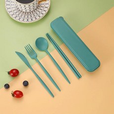 휴대용 식기 친환경 밀 빨대 커트레이 젓가락 포크 나이프 스푼, 6.Green, 1개