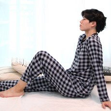 슬레진저 남성 여성 피치체크 잠옷 커플 파자마 상하의 세트