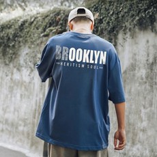 M~5XL 오버핏 반팔티 남녀공용 5부 티셔츠_브루클린 (빅사이즈)
