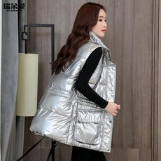 크롭 흰색 골프 스트링 여성경량 등산용 롱 패딩조끼