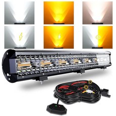 FEELON 508cm20인치 126W 앰버 화이트 LED 라이트 바 6가지 모드 듀얼 컬러 오프로드 스팟 플러드 콤보 플래시 스트로브 범퍼 조명 스위치 배선 하네스 포함 트럭 A, FEELON 508cm20인치 126W 앰버 화이트 L